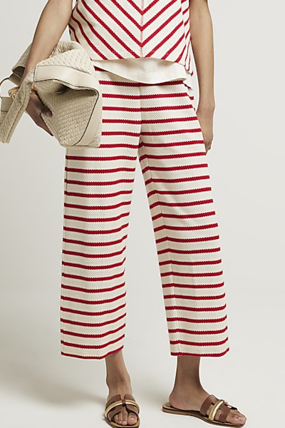 River Island Red Stripe Crop Wide Leg Trousers, £35