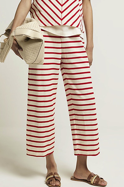 River Island Red Stripe Crop Wide Leg Trousers, £35