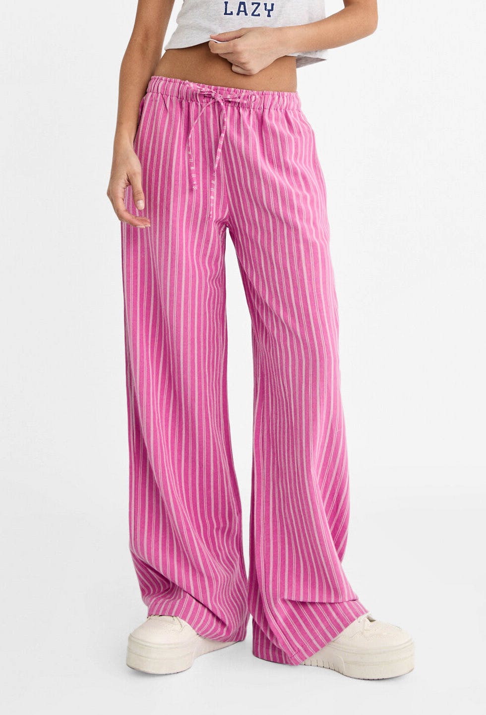 Stradivarius Striped Relaxed Fit Linen Blend Trousers, £25.99