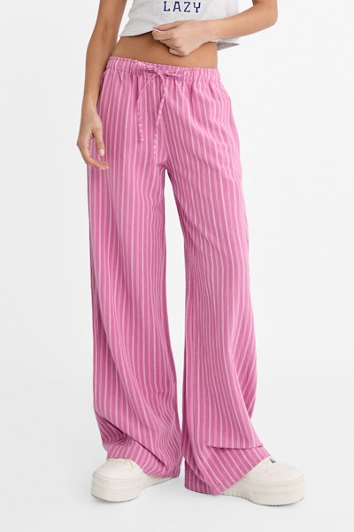 Stradivarius Striped Relaxed Fit Linen Blend Trousers, £25.99