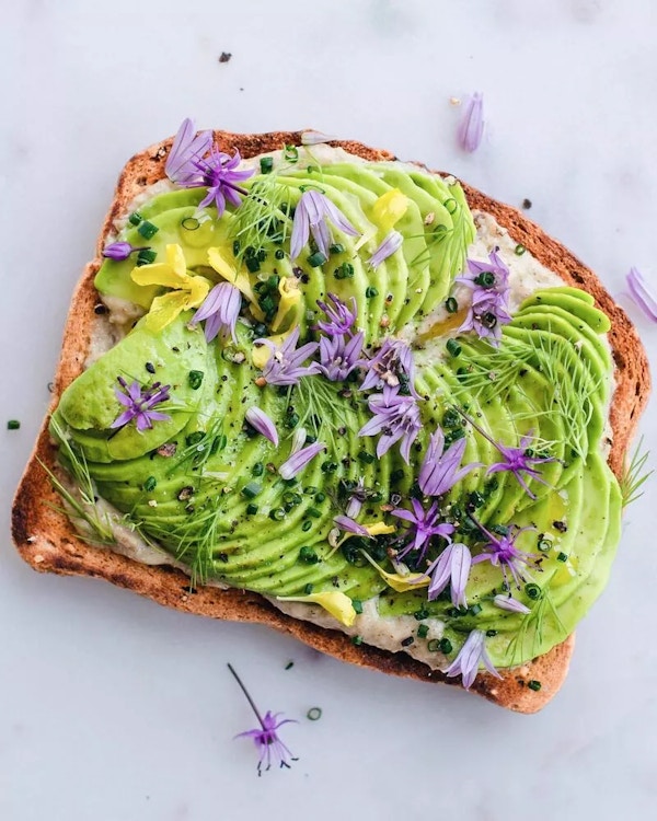 Avocado Toast With Chives Blossoms  