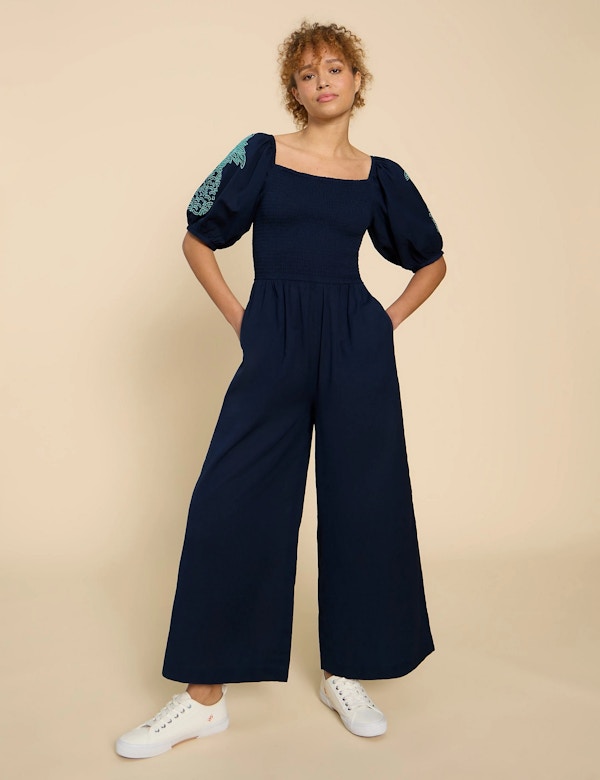 Cotton Rich Embroidered Jumpsuit With Linen, £75