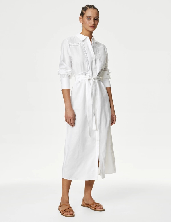 Cotton Rich Collared Belted Midi Shirt Dress, £55 
