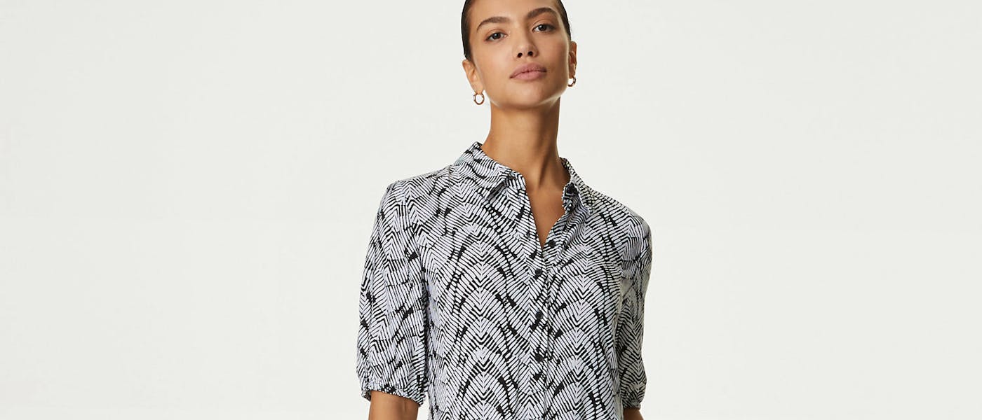 Printed Collared Puff Sleeve Midi Shirt Dress, £35