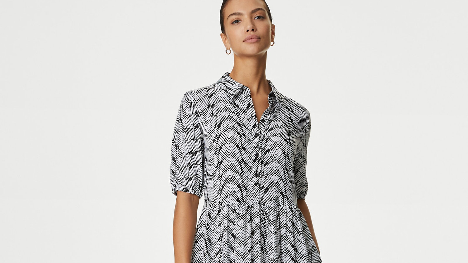 Printed Collared Puff Sleeve Midi Shirt Dress, £35 