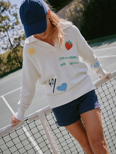 JOULES Set Match Cream Jumper With Tennis Embroidery, £79.95