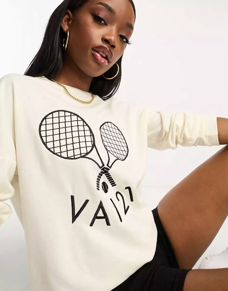 ASOS VAI21 Oversized Tennis Sweatshirt Co-Ord in Cream, £29
