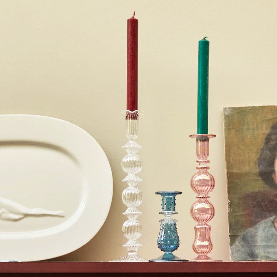 Issy Granger Ombo Glass Candlestick – Pink, £38