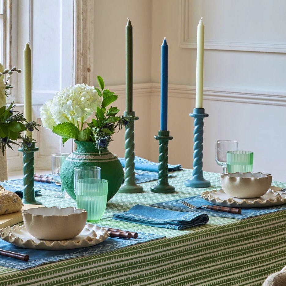 Birdie Fortescue Twisted Wooden Candlestick - Dark Green, £38