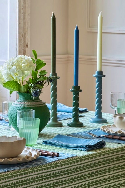 Birdie Fortescue Twisted Wooden Candlestick - Dark Green, £38