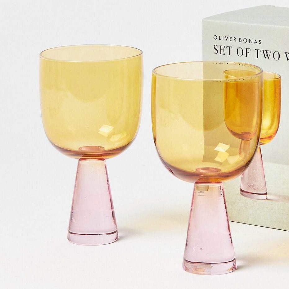 Oliver Bonas Yara Sculptural Yellow Wine Glasses Set of Two, £20