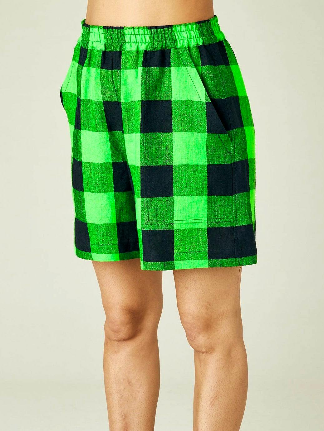 Beyond Nine Ari Mega Green & Black Check Linen Shorts, £79