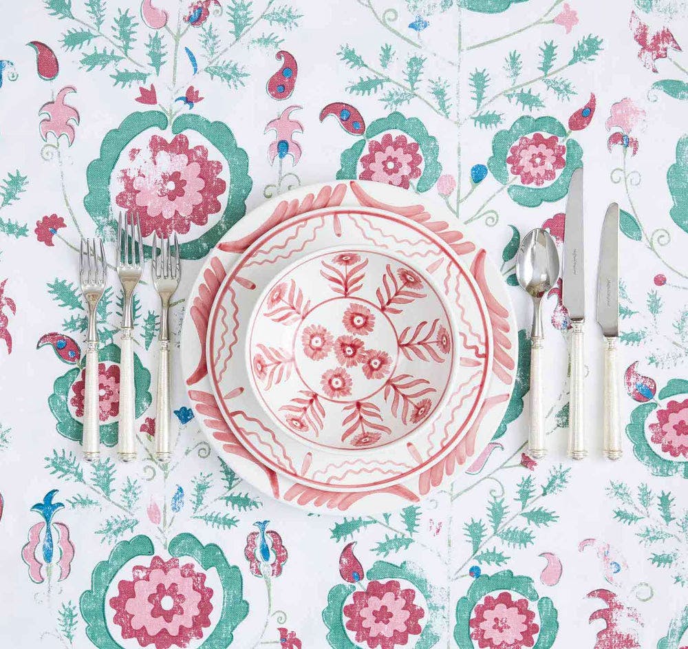 Penny Morrison Simla Pink and Green Tablecloth, £230