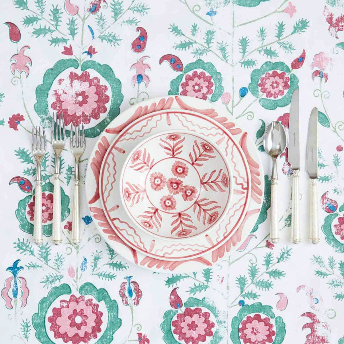 Penny Morrison Simla Pink and Green Tablecloth, £230