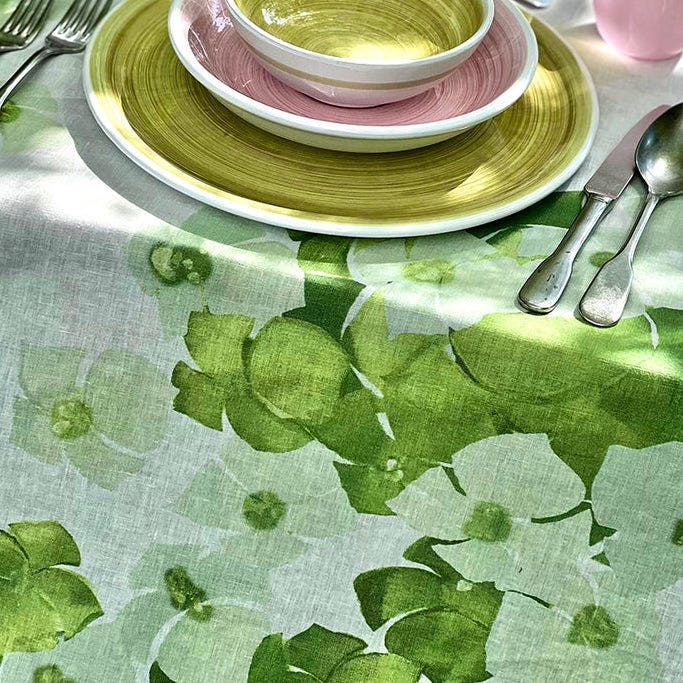 Summerill & Bishop White Hydrangea Linen Tablecloth In Green, £295