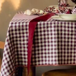 Piglet In Bed Gingham Linen Tablecloth, £89