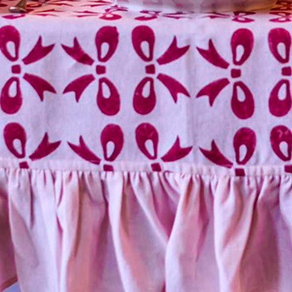 Molly Mahon Table Cloth Frill Bows Burgundy Rose, £125