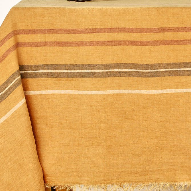 La Redoute Keita Striped Fringed Washed Linen Tablecloth, £31.50