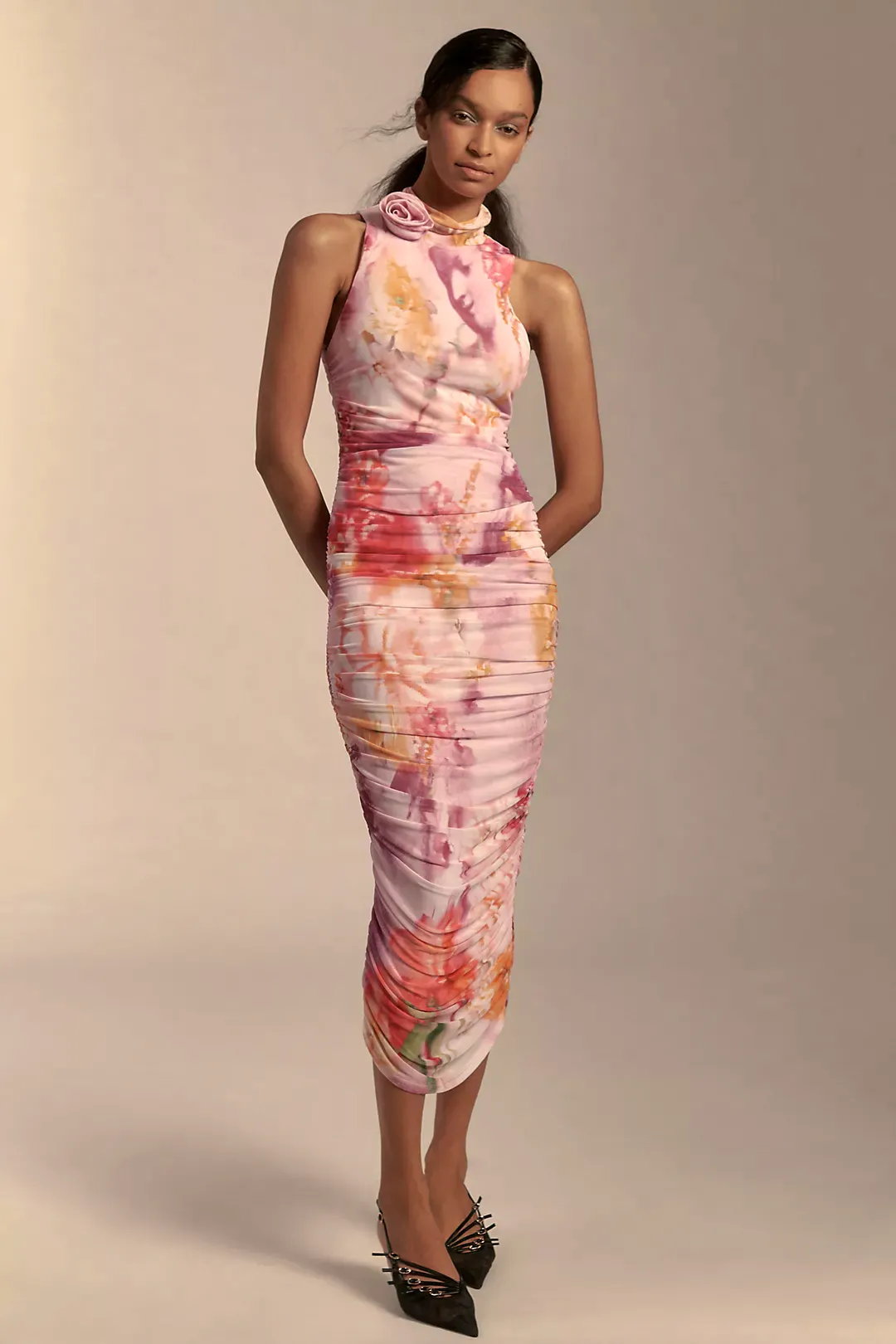 Anthropologie AFRM Fiorella Mock-Neck Rosette Midi Dress, £80