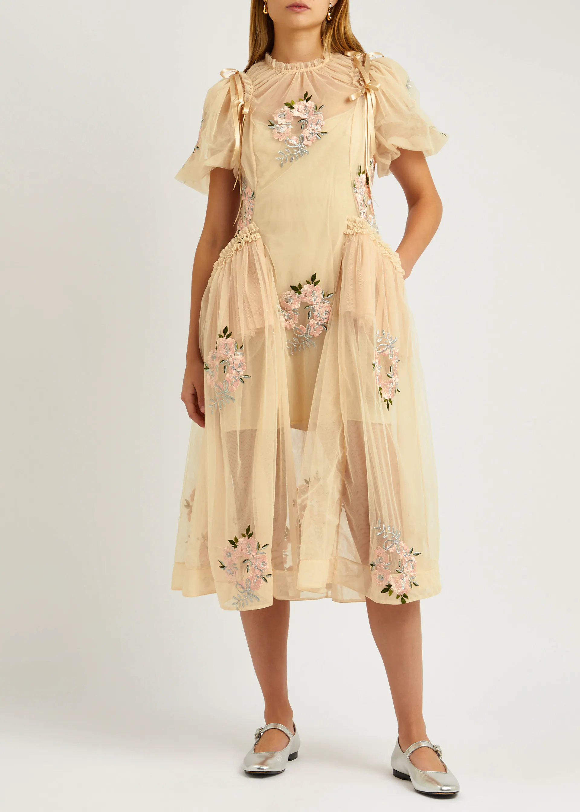 Simone Rocha Floral-Embroidered Tulle Midi Dress, £1,017 (Was £1,695)