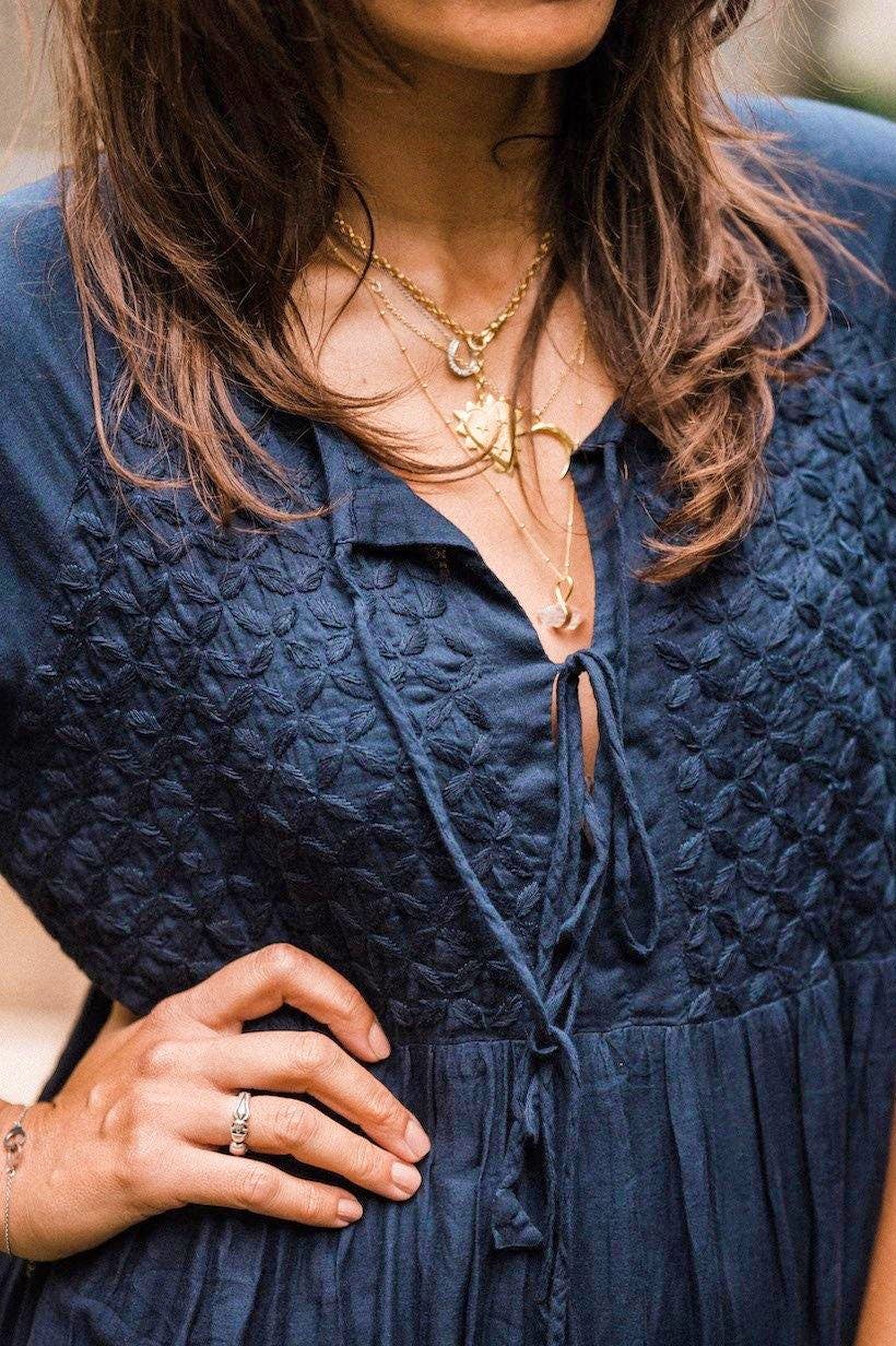 Dilli Grey Chikankari-Embroidered Maxi Dress In Midnight Blue, £129