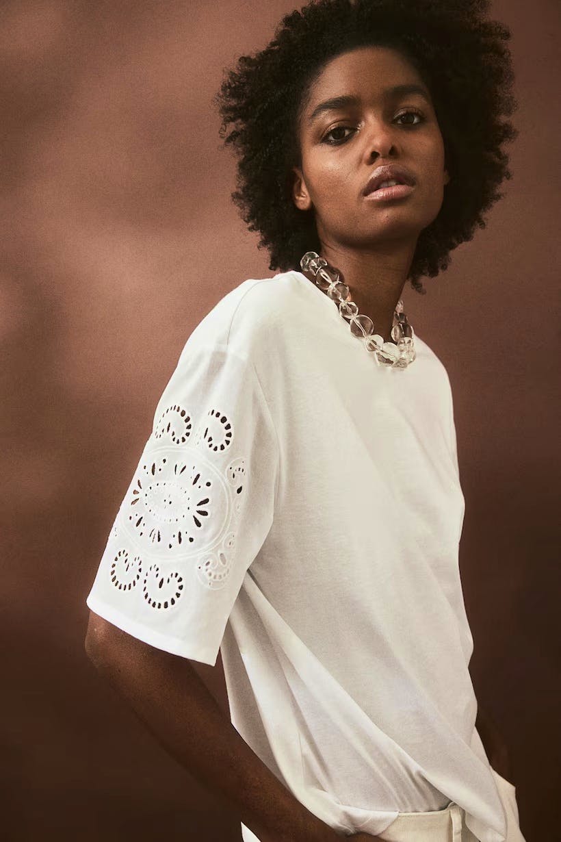 H&M Broderie Anglaise-Sleeve T-shirt, £12.99