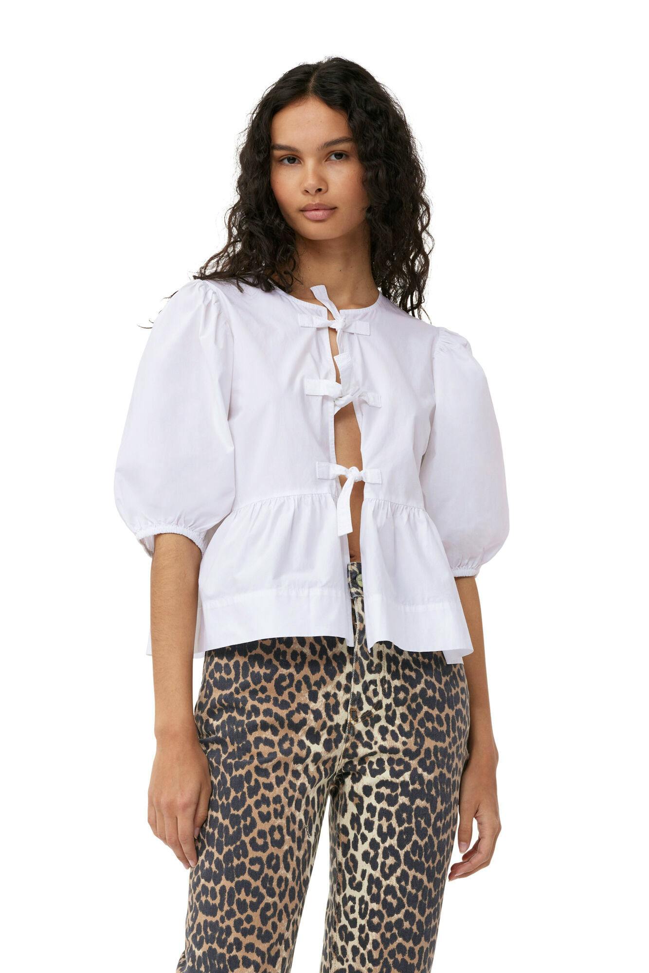 Ganni Cotton Poplin Peplum Tie Blouse, £165