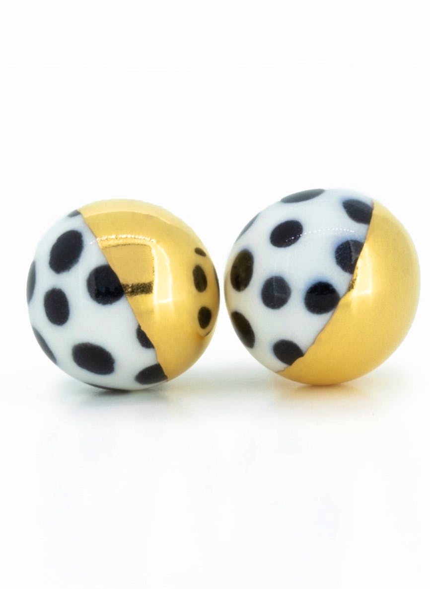 Wolf & Badger Polka Dot Bubble Studs Medium - Half Gold, £83