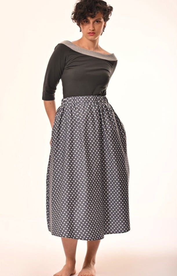 Frock Tales Sovereign Skirt With Pockets In Charcoal Polka-Dot, £65