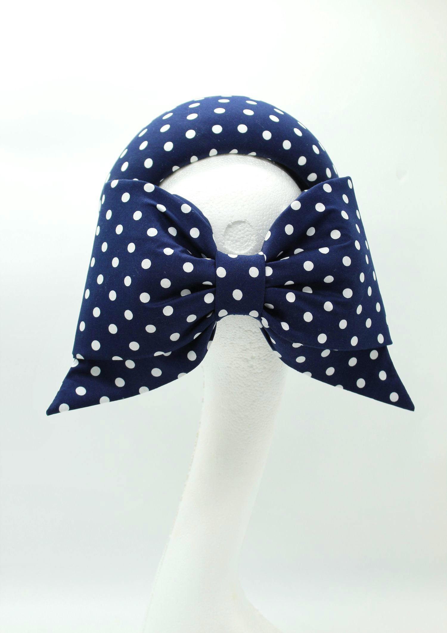 The Cotswold Hat Club Bow Band - Navy and White Polka Dot, £80