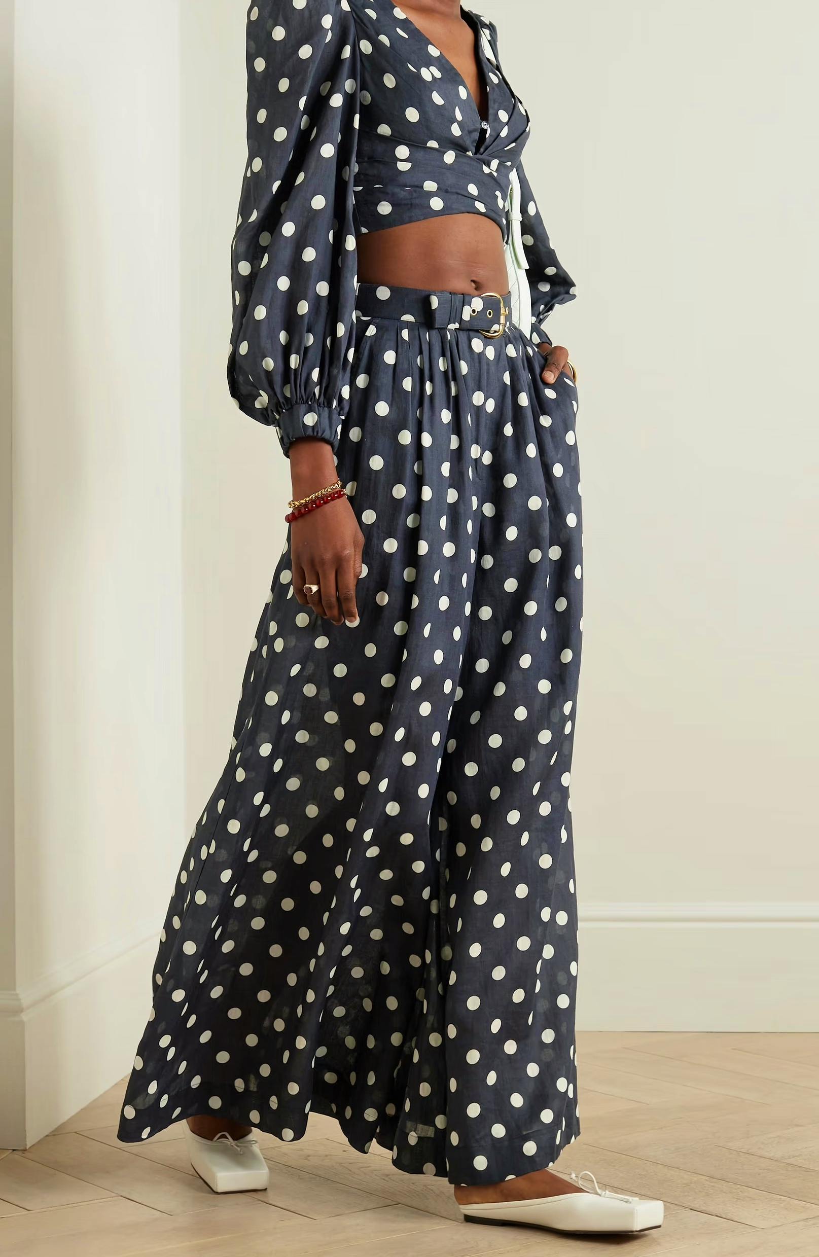 Zimmerman Tuck Belted Polka-Dot Gauze Wide-Leg Pants, £368 (was £525)