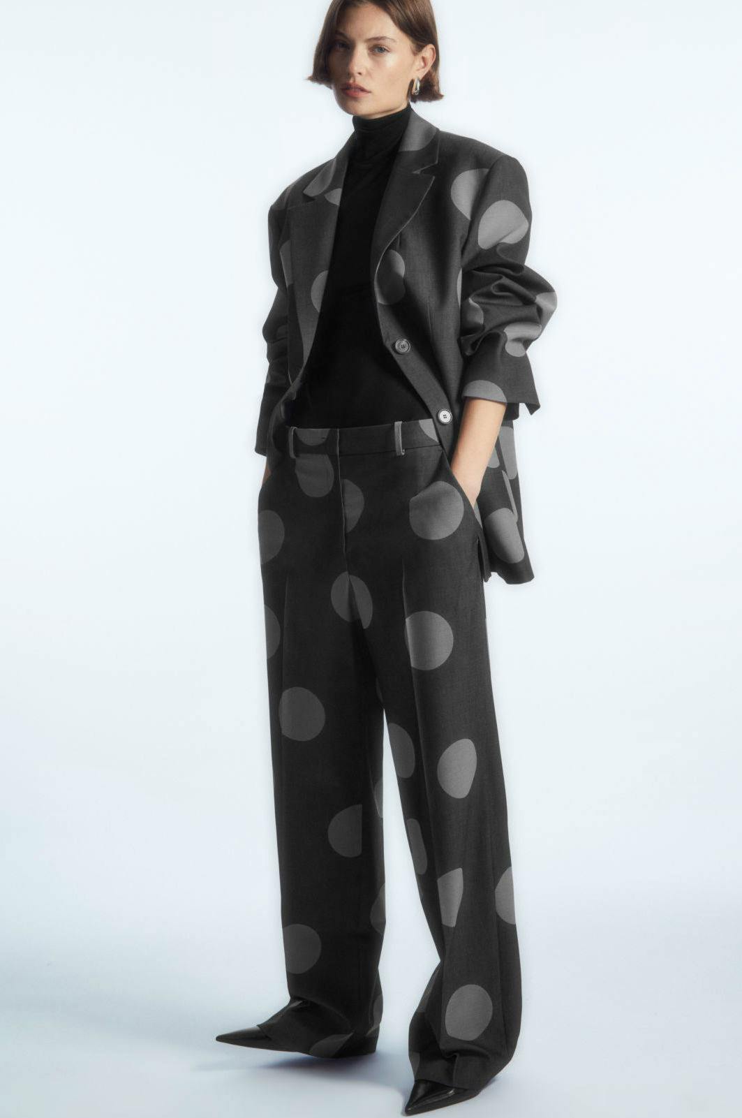Cos Polka-Dot Wool-Blend Straight-Leg Trousers, £60 (Was £155)