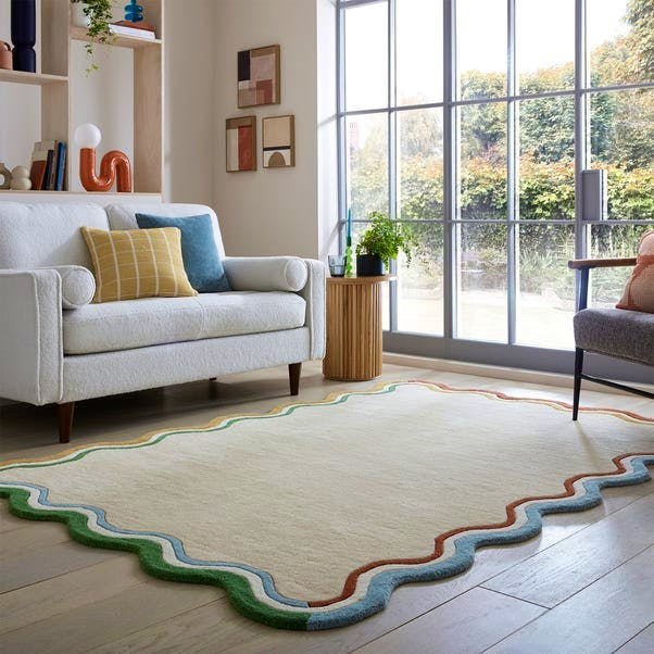 Dunelm Elements Wave Natural Border Wool Rug, £229