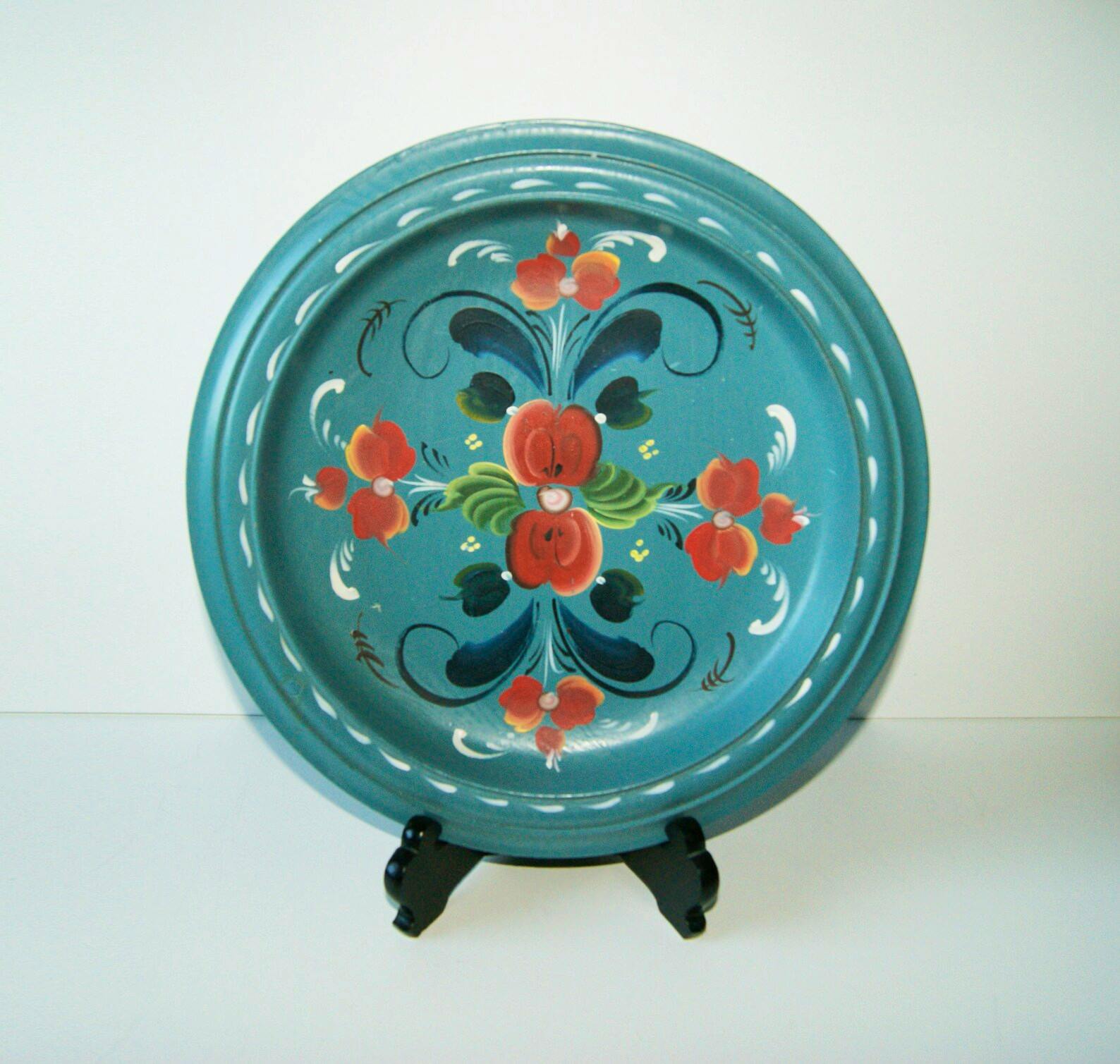 Etsy Unique Norwegian Folk Art Hand Painted Rosemaling Wooden Plate, £87.04