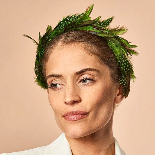 VV Rouleaux Leaf Green Spotted Feather Headband, £135