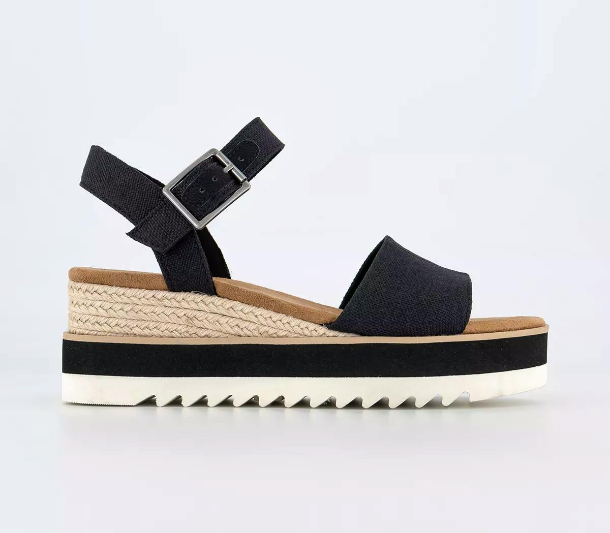 Toms Diana Wedge Sandals Black Canvas, £80