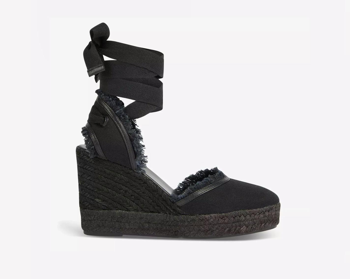 LK Bennett Sofia Frayed-Edge Canvas Espadrille Wedges, £114 (Was £229)