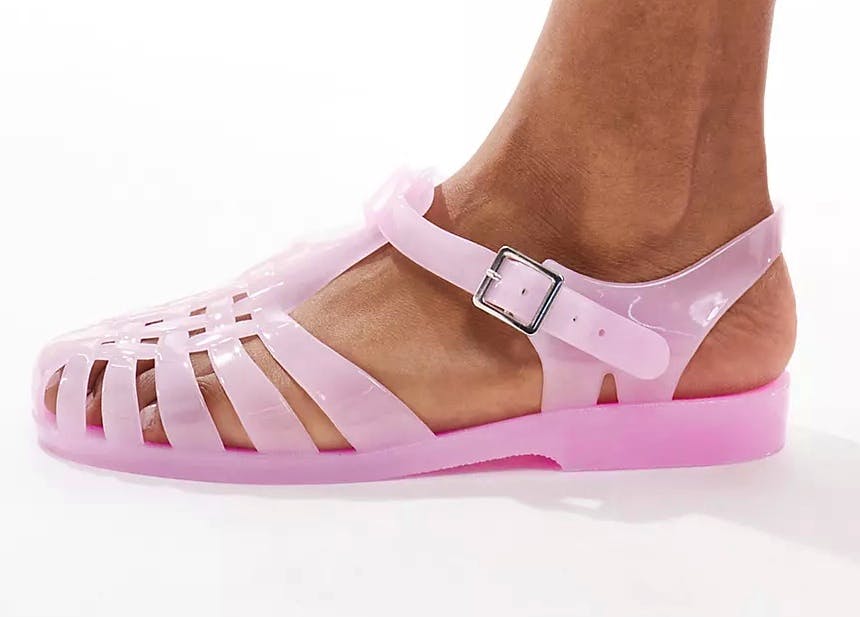 Asos ASOS DESIGN Falcon Jelly Flat Sandals In Pink, £14