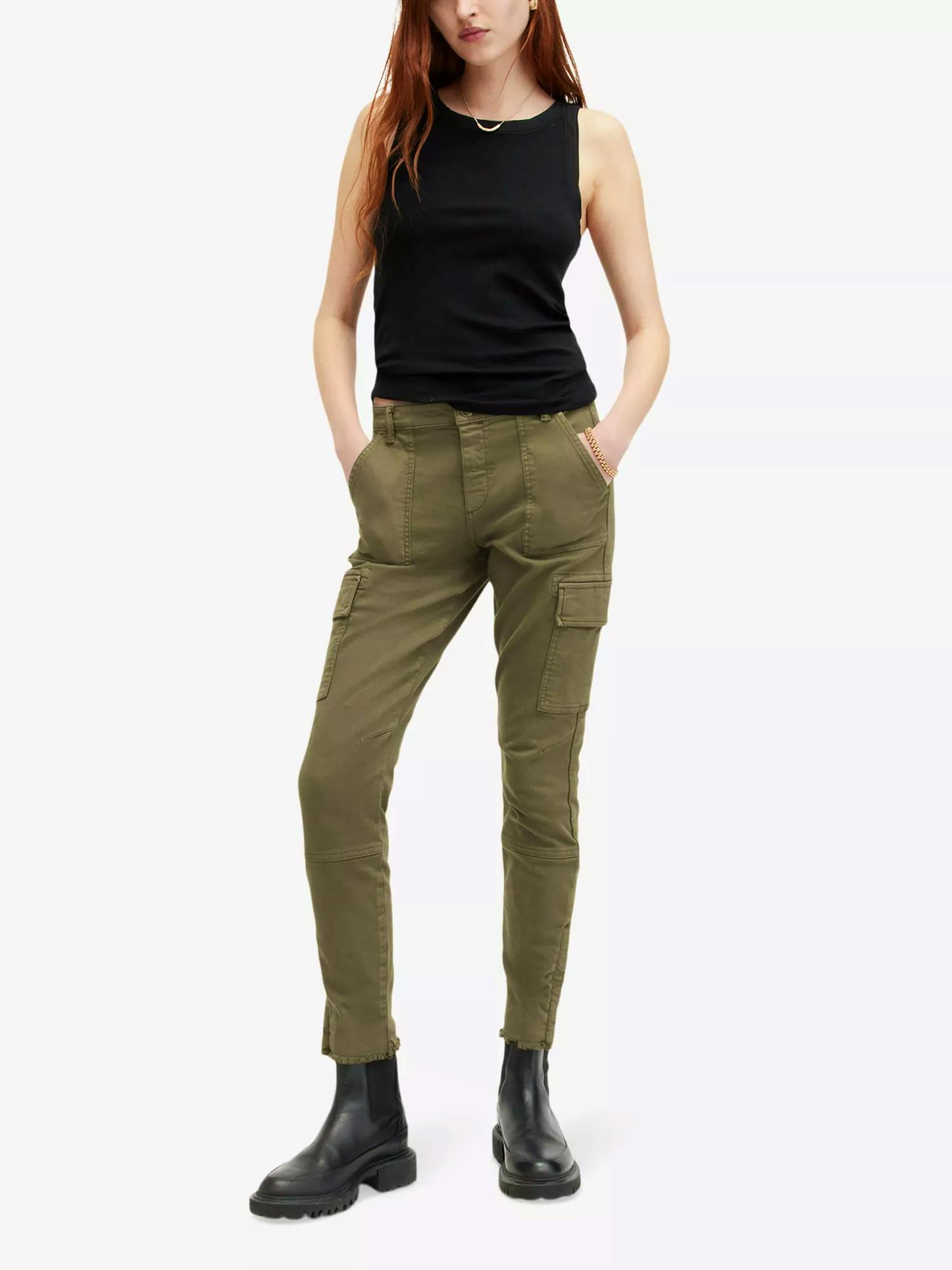 All Saints Duran Mid-Rise Skinny Stretch-Cargo Jeans, £129