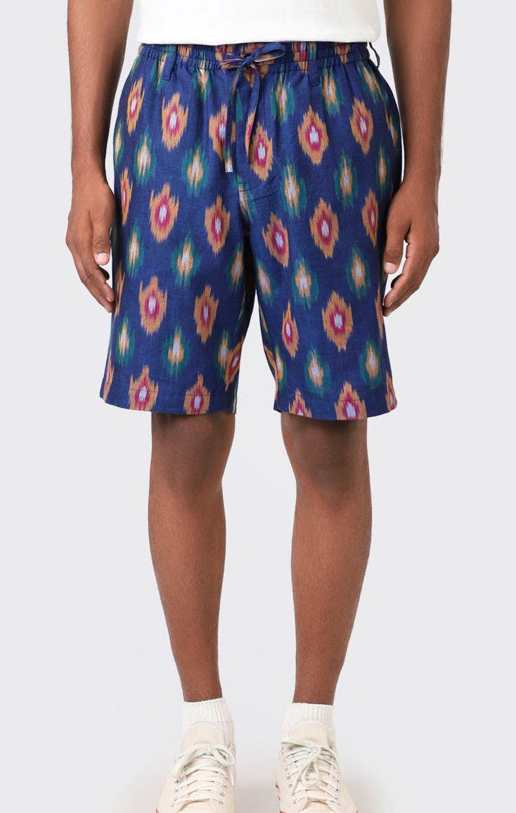 Burrows & Hare Kardo Sid Drawstring Shorts – Ikat Navy, £109
