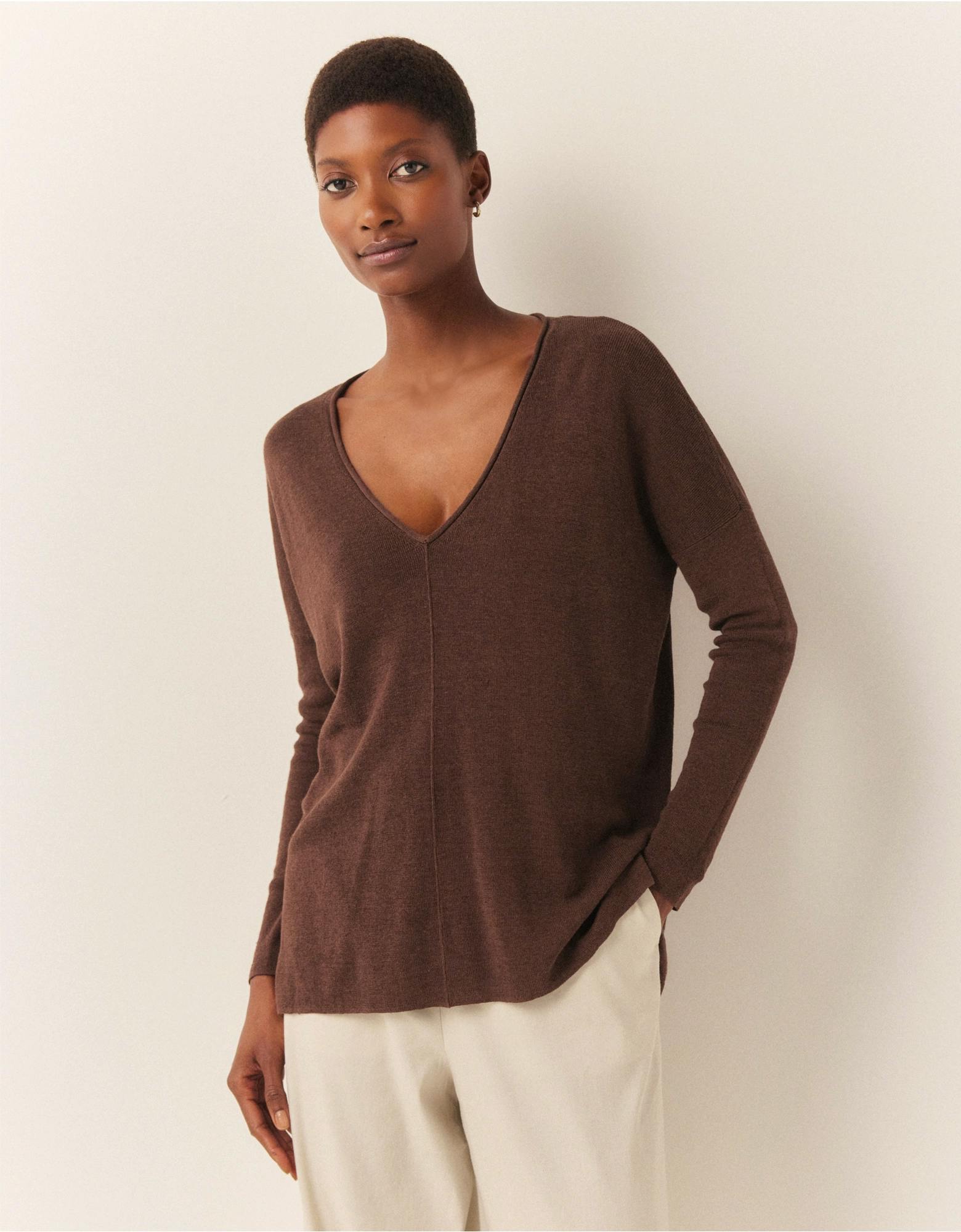 The White Company Linen Rich Oversized V-Neck Jumper, £23.70 (Was £79)