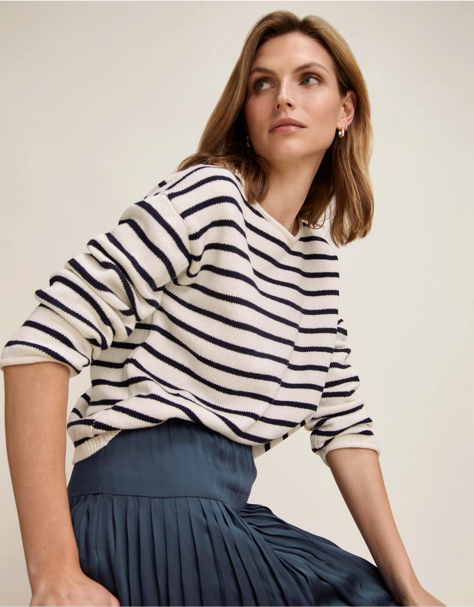The White Company Organic Cotton Stripe Wide Sleeve Jumper, £89