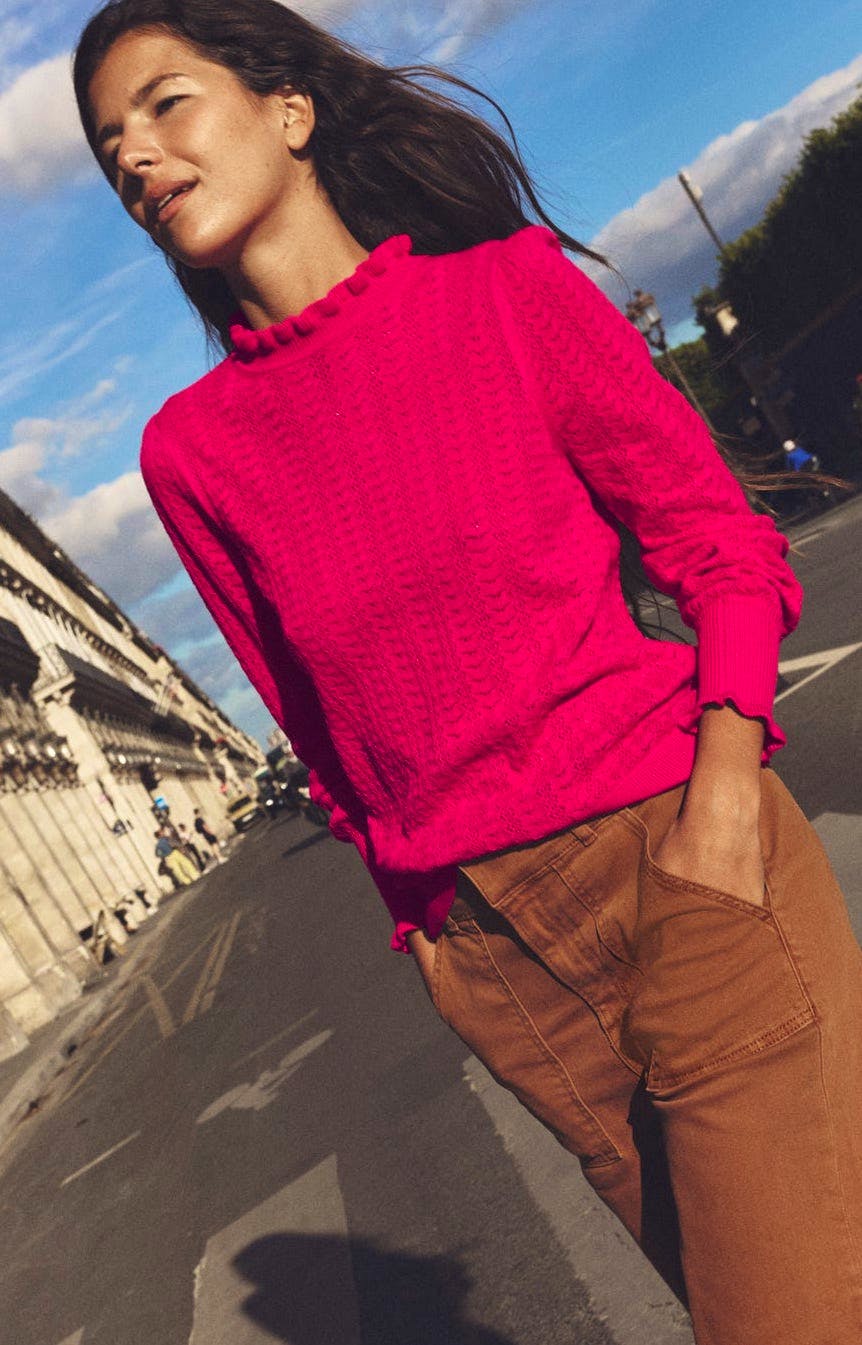 Boden Tia Pointelle Frilled Jumper, £75