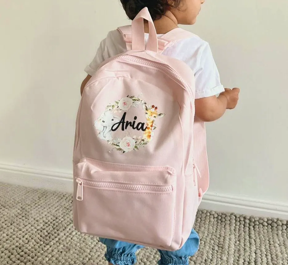 Amber And Noah Animal Wreath Personalised Backpack, £25