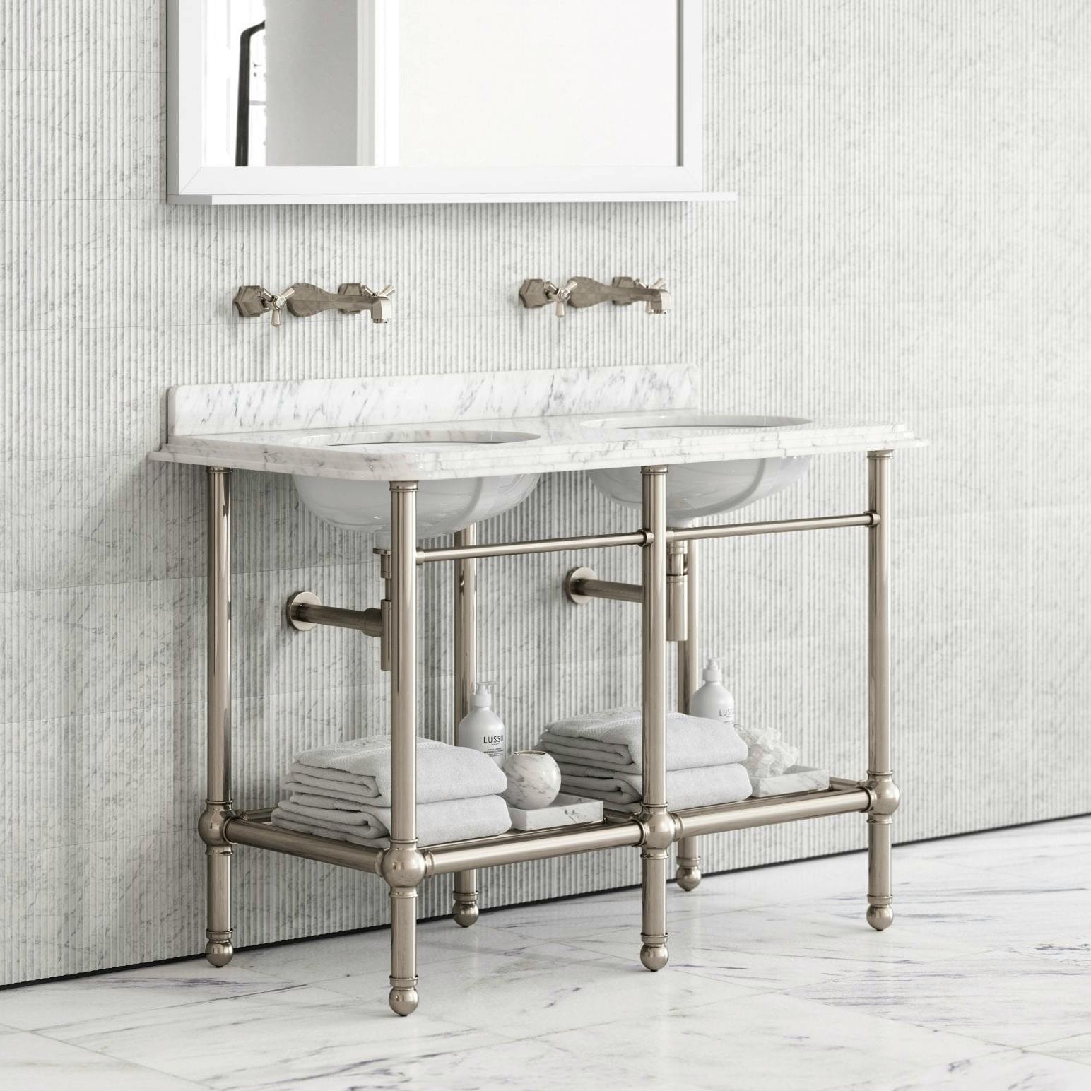 Lusso Stone Belmont Traditional Polished Nickel Vanity Unit With Carrara Marble Countertop, £3,097