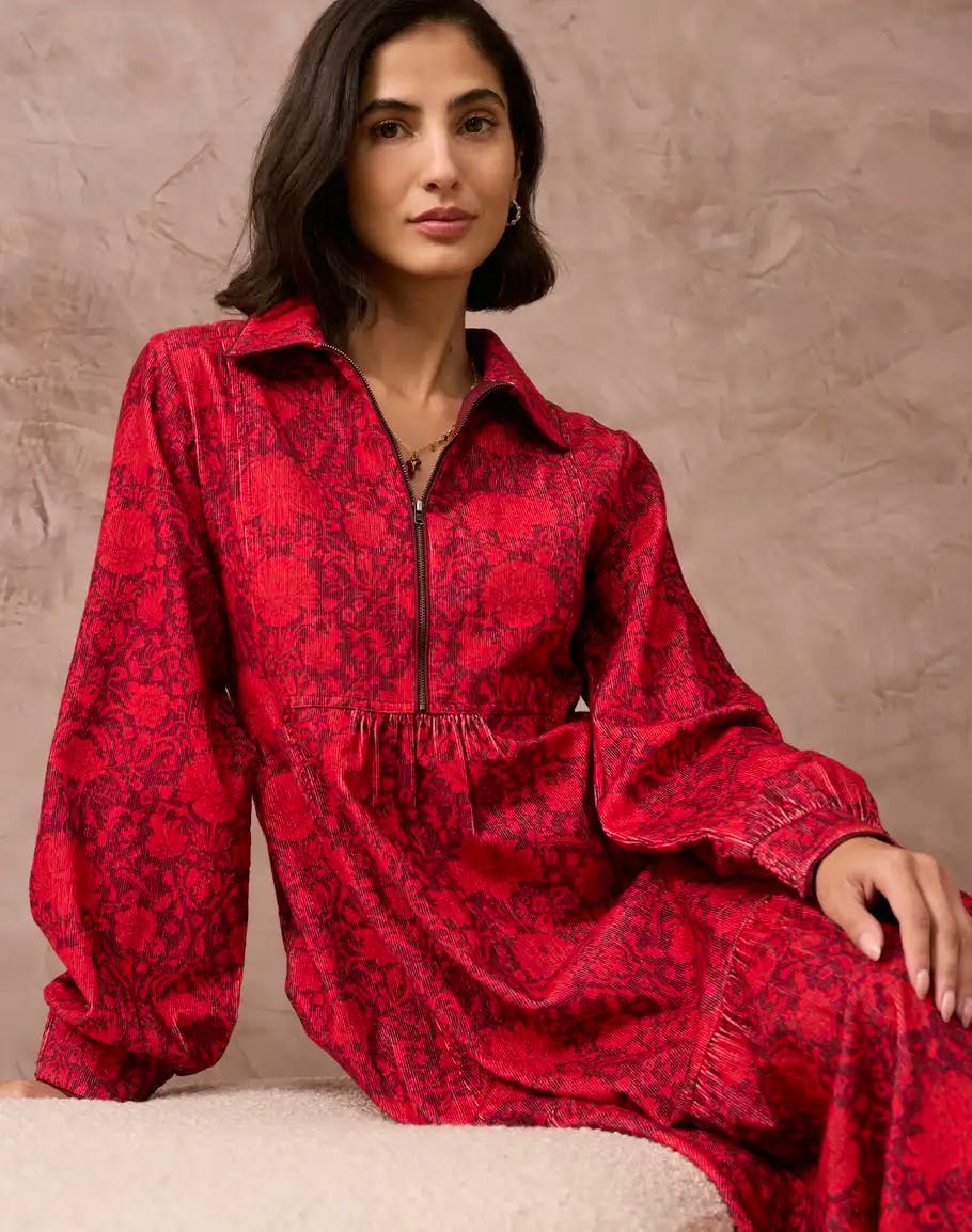 Brora Needlecord Botanical Print Zip Up Dress, £195