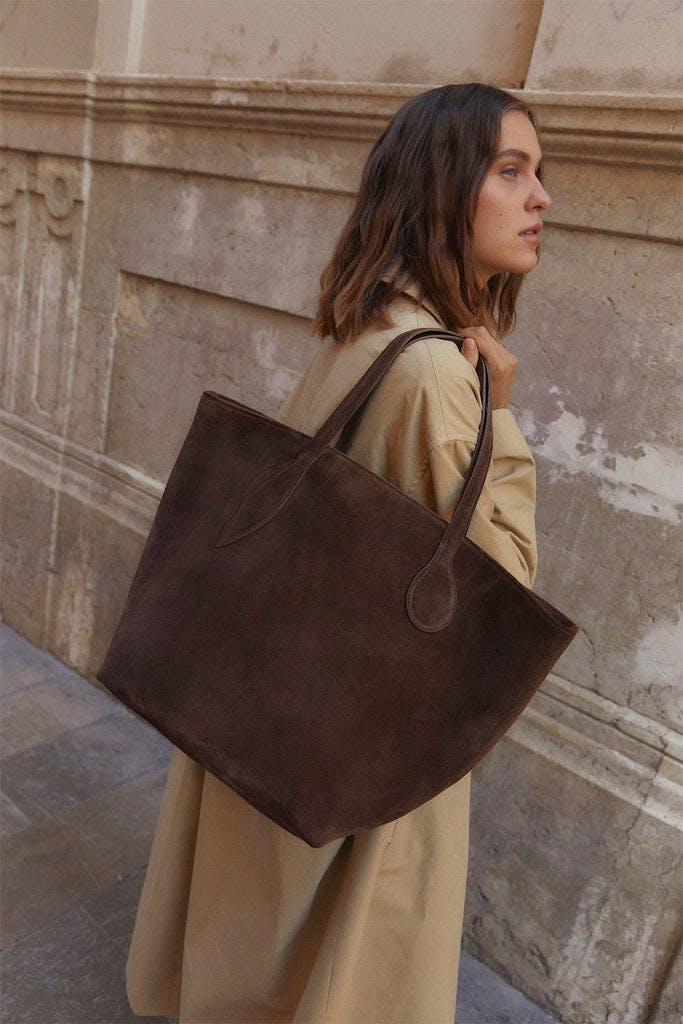 Little Liffner Sprout Tote Dark Brown Suede, £575