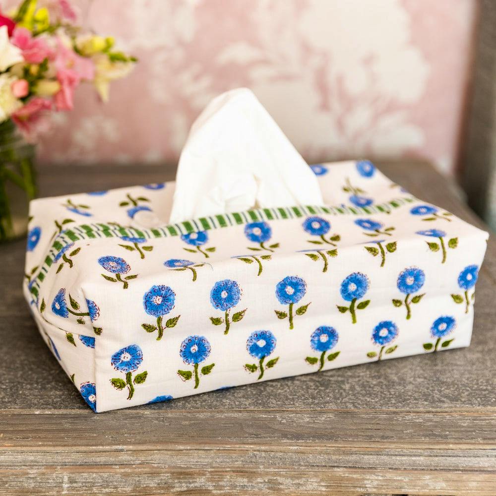 The Roost Daisy Blue Fabric Tissue Box Cover, £18