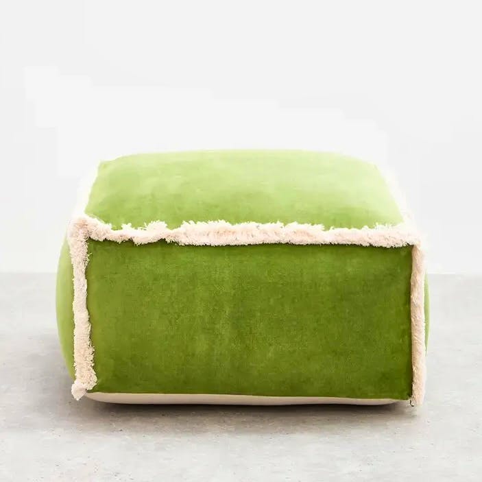 Oliver Bonas Issey Green Velvet Fringed Pouffe Footstool, £185