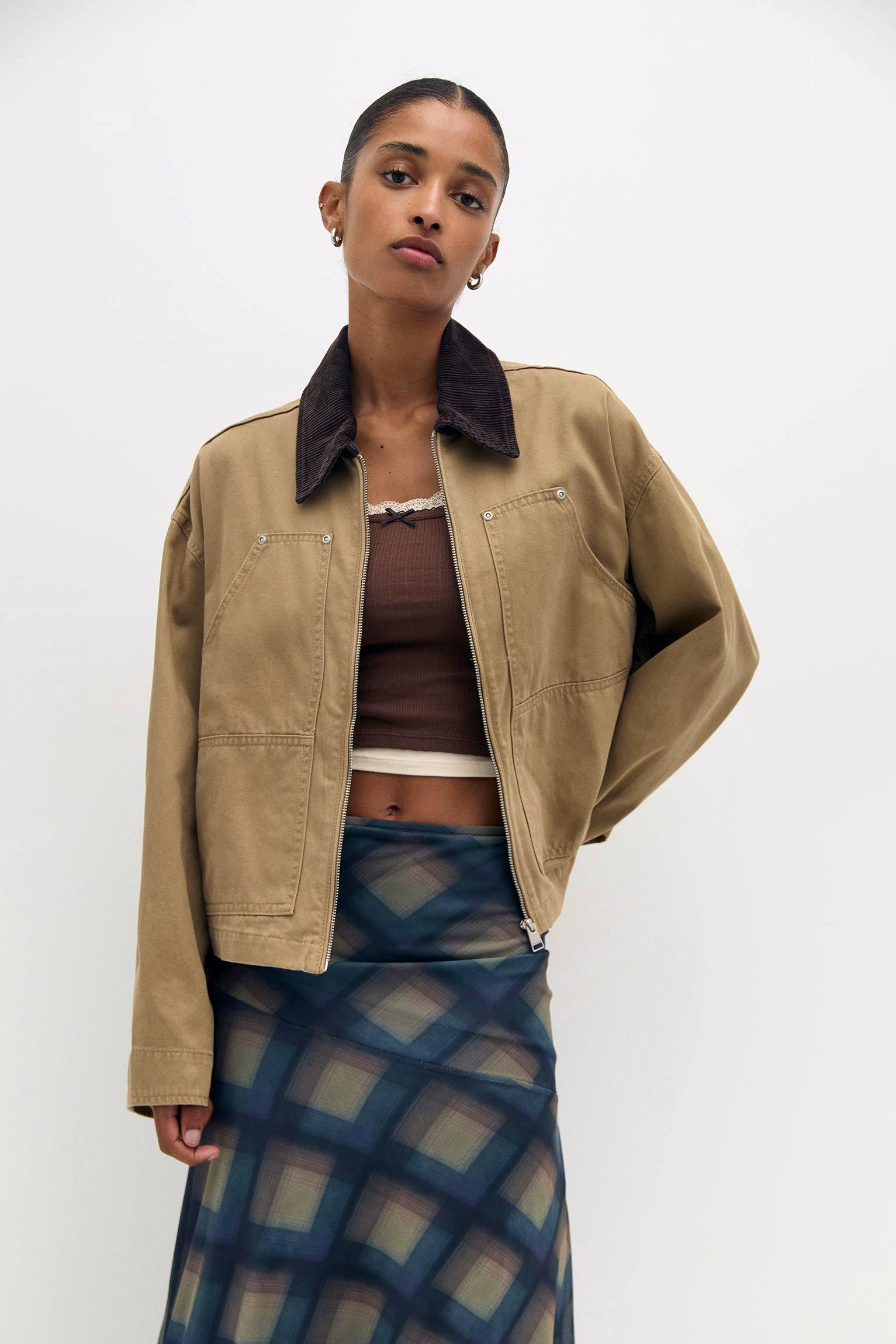 Pull & Bear Lightweight Jacket With Corduroy Collar, £35.99